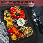 Deep Grill Carry System with Lids, Cutting Board, Tong, Gift Ready BBQ Carry Tray for Prepping, Marinating and Serving, Diswasher Safe, Nesting Platters Black in Red
