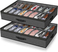 2 Pack Under Bed Shoe Storage Organizer for Closet, Fits Total 32 Pairs Foldable Underbed Shoes Containers Boxes Under the Bed Storage Bedding with Sturdy Handles&Clear Window for College Dorms, Grey