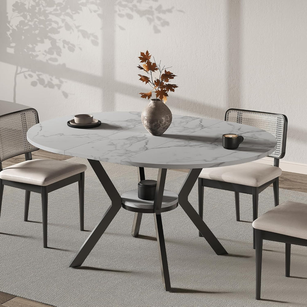 42"-58" Round Extendable Dining Table for 4-6, Kitchen Oval Table w...