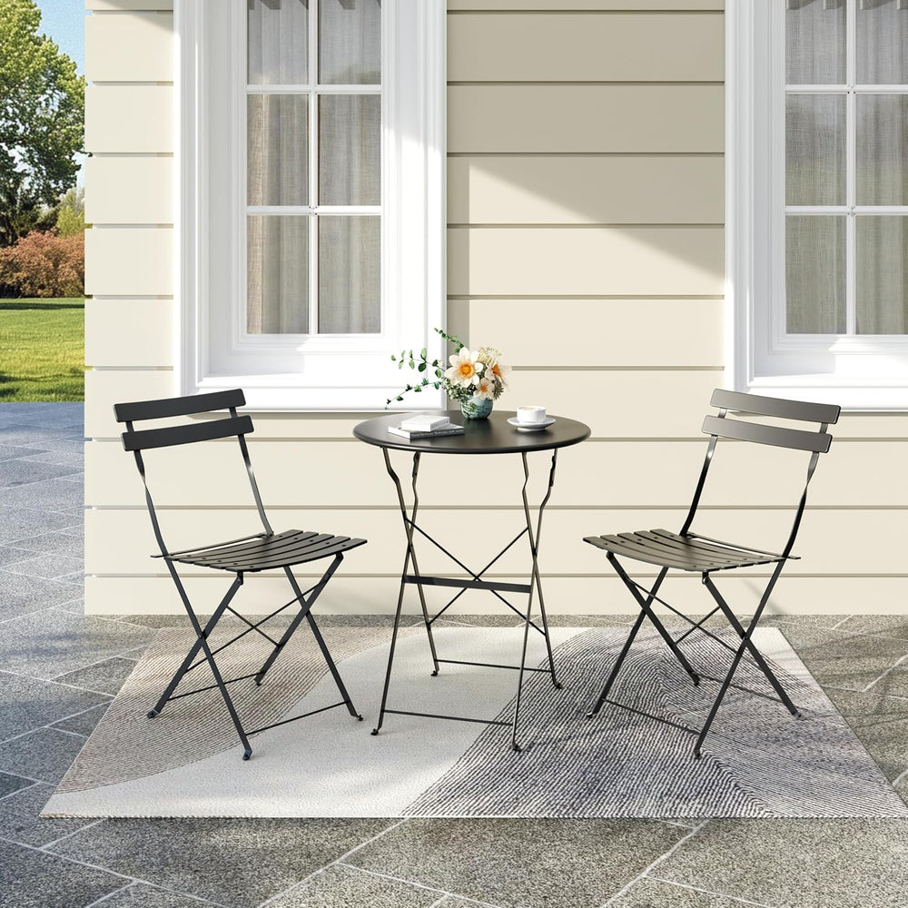 GarveeHome 3 Piece Foldable Patio Bistro Set, Compact Round Table with 2 Fold...