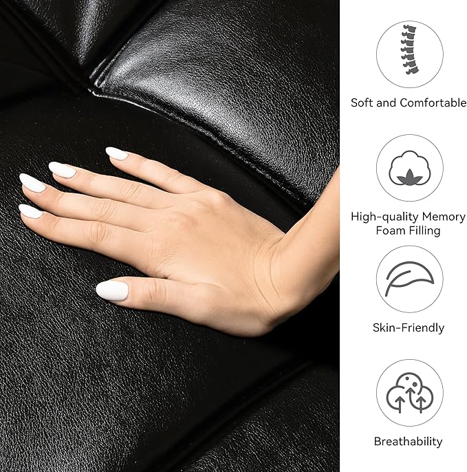 71" Convertible Futon Sofa Bed,Bright Black Faux Leather Futon Couch,Memory Foam Reclining Sleeper Sofa Bed,Modern Folding Small Loveseat Couches for Living Room,Office,Apartment