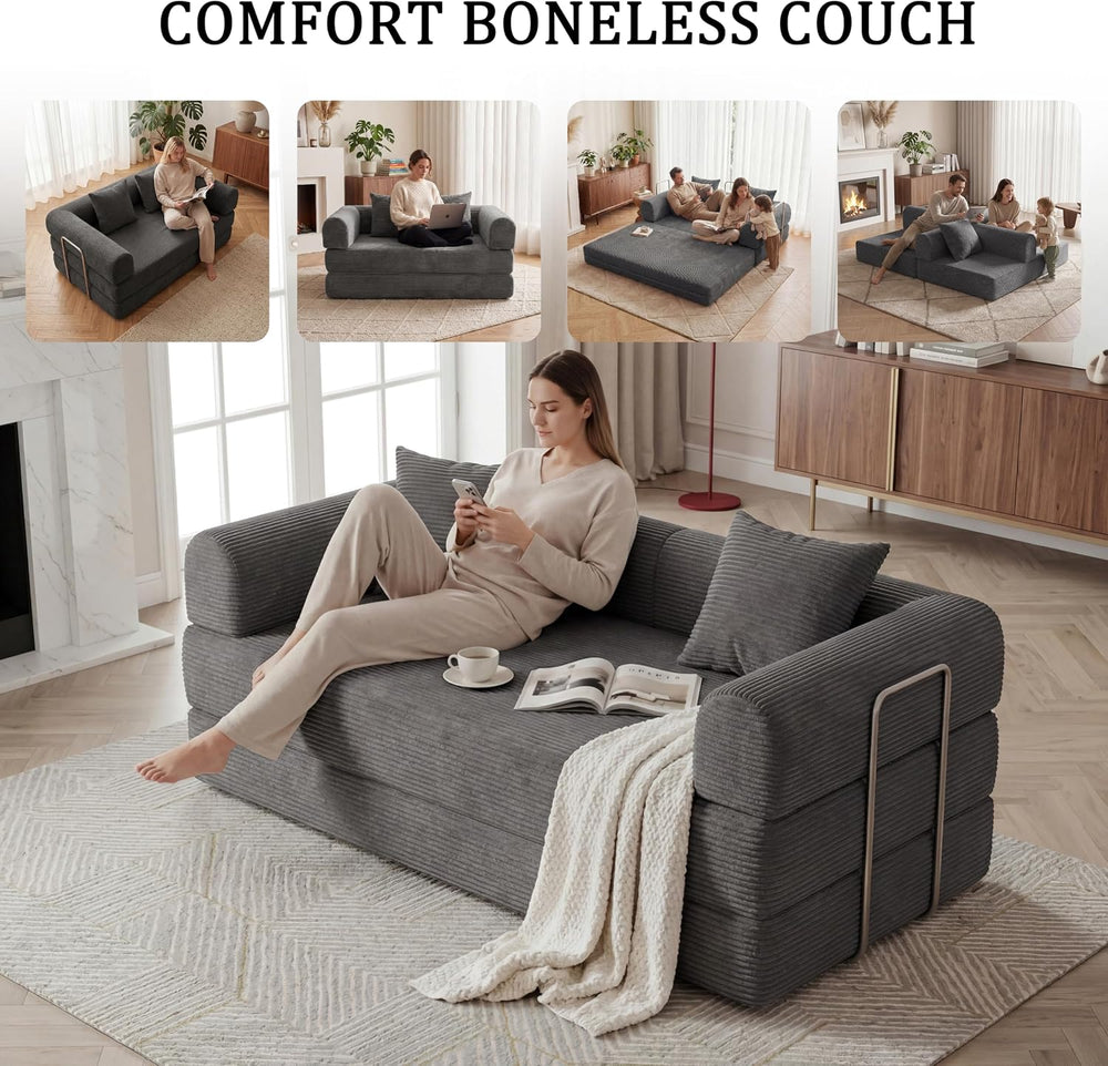 Futon Sofa Bed Modular Loveseat Sleeper Folding Pull Out Couch with Pillows, ...