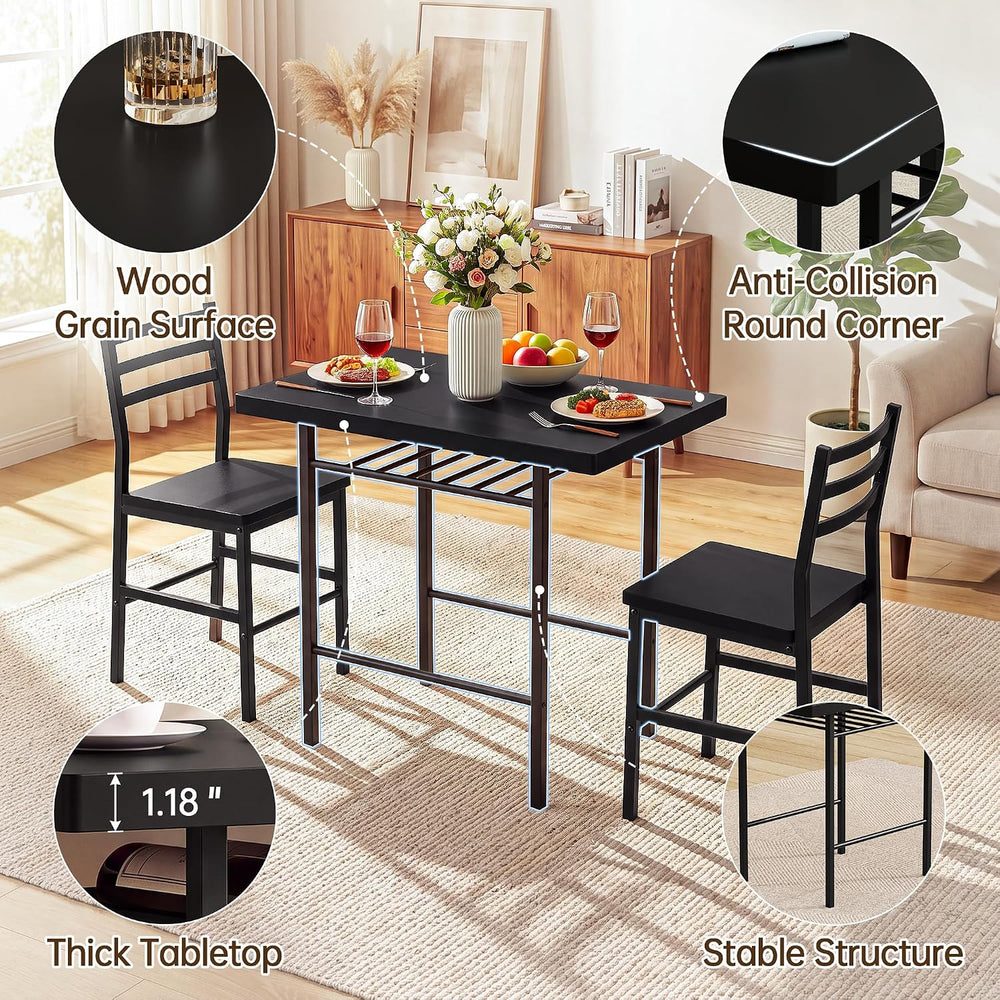 Furmax 3 Piece Kitchen & Dining Room Set, Dining Table Set for 2, Black |...