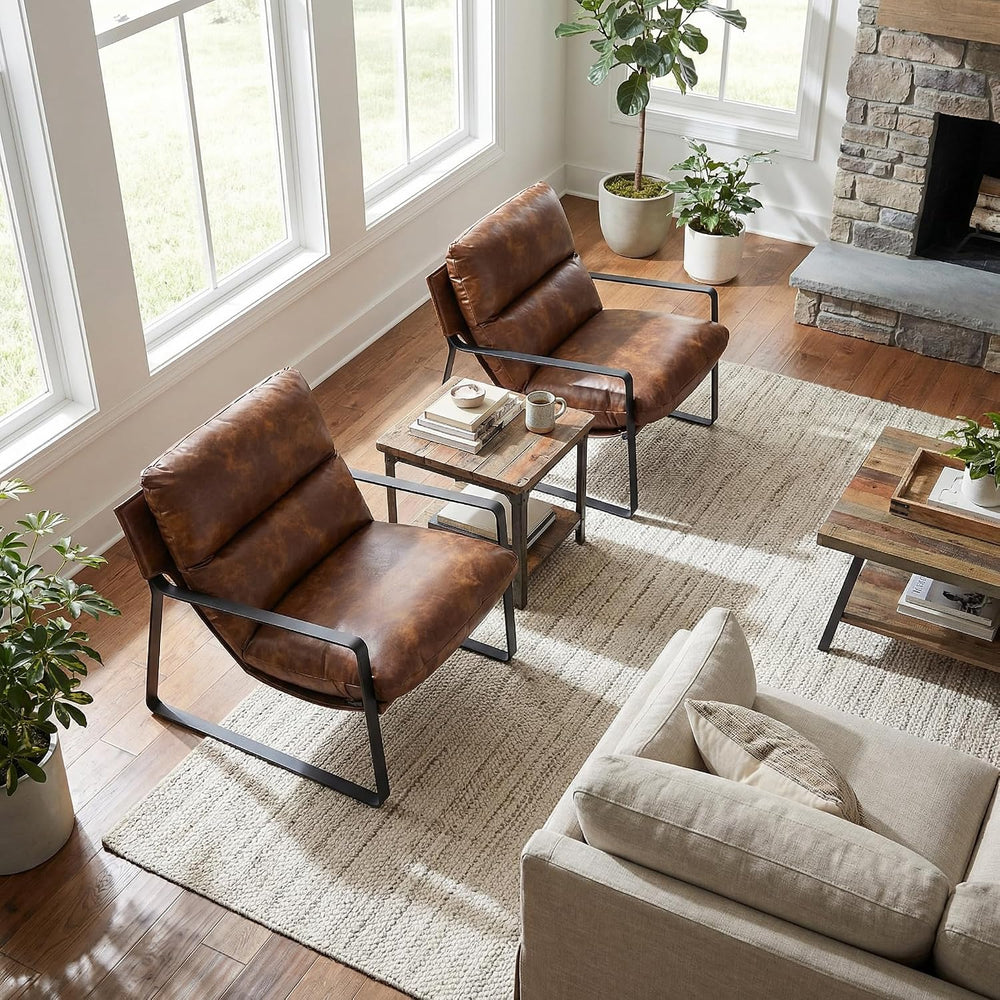 LukeAlon Modern Brown PU Leather Accent Armchair