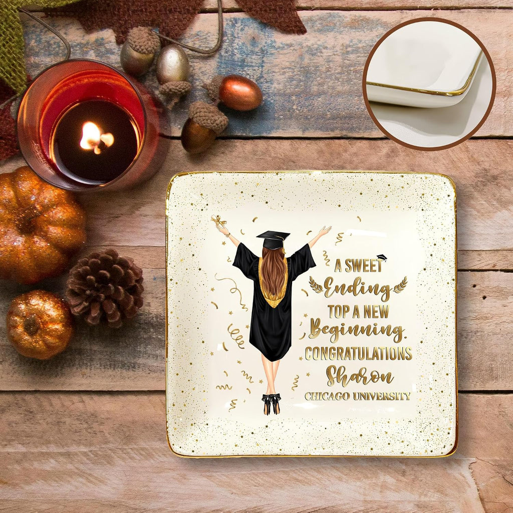 Personalized Jewelry Dish, A Sweet Ending to a New Beginning, Graduation Gift for Her 2026, Custom Keepsake for Best Friend, Daughter, or Graduate