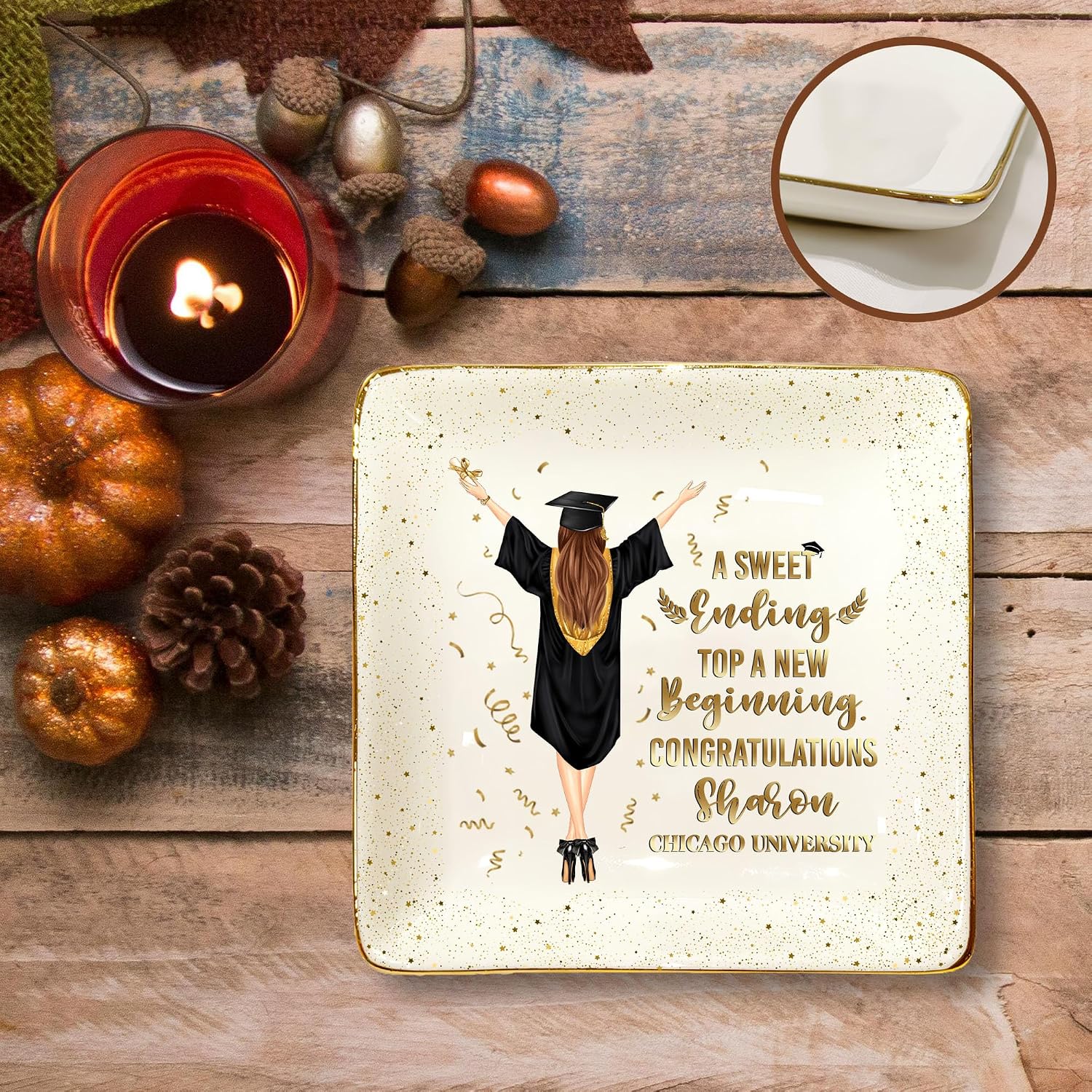 Personalized Jewelry Dish, A Sweet Ending to a New Beginning, Graduation Gift for Her 2026, Custom Keepsake for Best Friend, Daughter, or Graduate