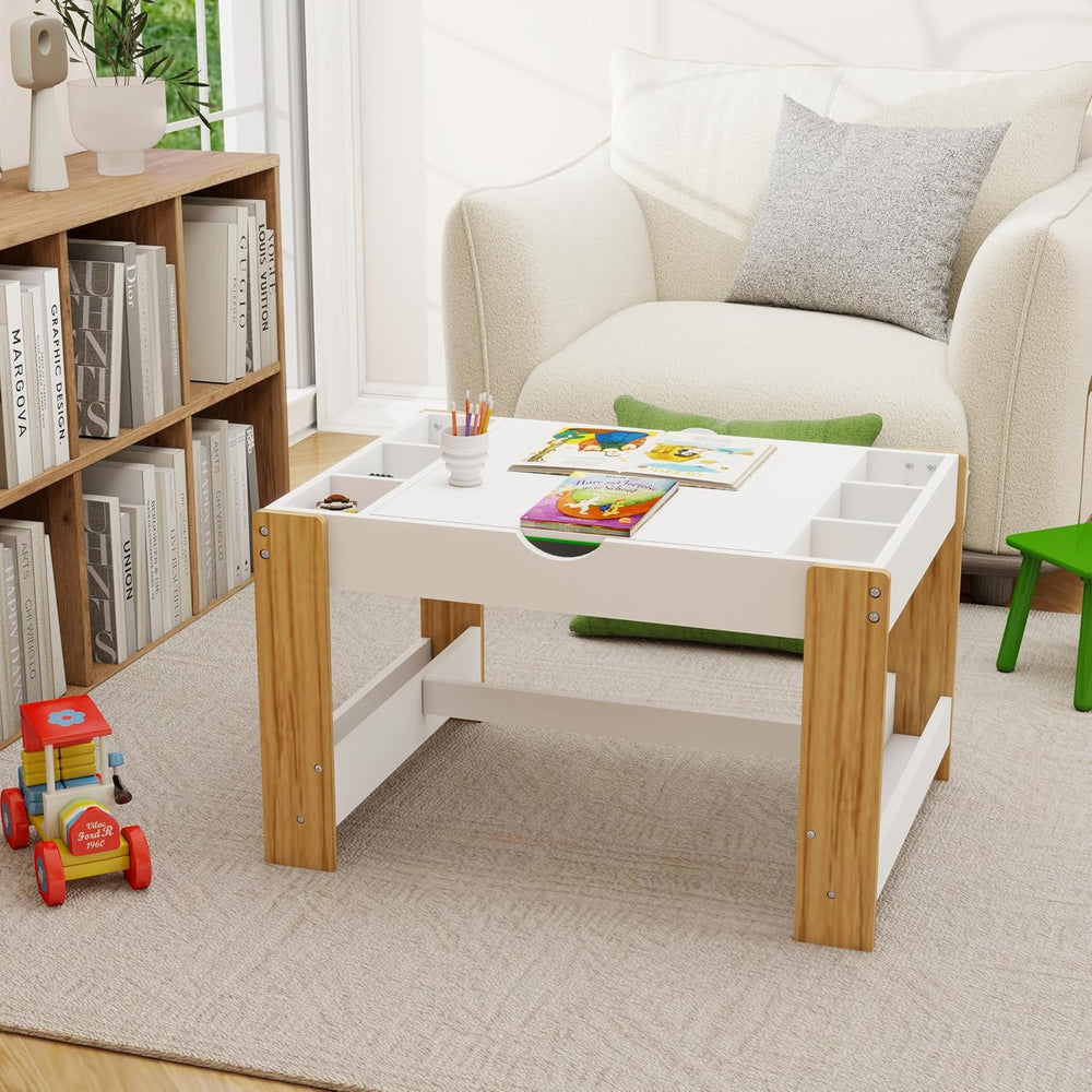 2-in-1 Play Table Set with 2 Chairs, Brick Base and Whiteboard Top | 2 Chairs...