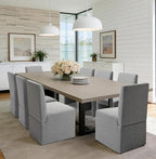 Grey Upholstered Dining Chairs Set of 8, Kitchen & Dining Room Chairs, Mid Century Modern Chairs, Linen Dining Chairs with Wooden Frame, Fabric