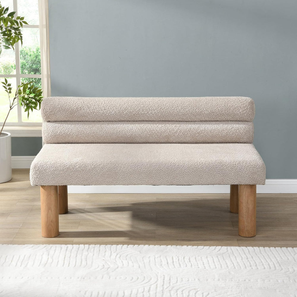 GDFStudio Upholstered Boucle Dining Bench with Backrest Farmhouse Entryway Be...