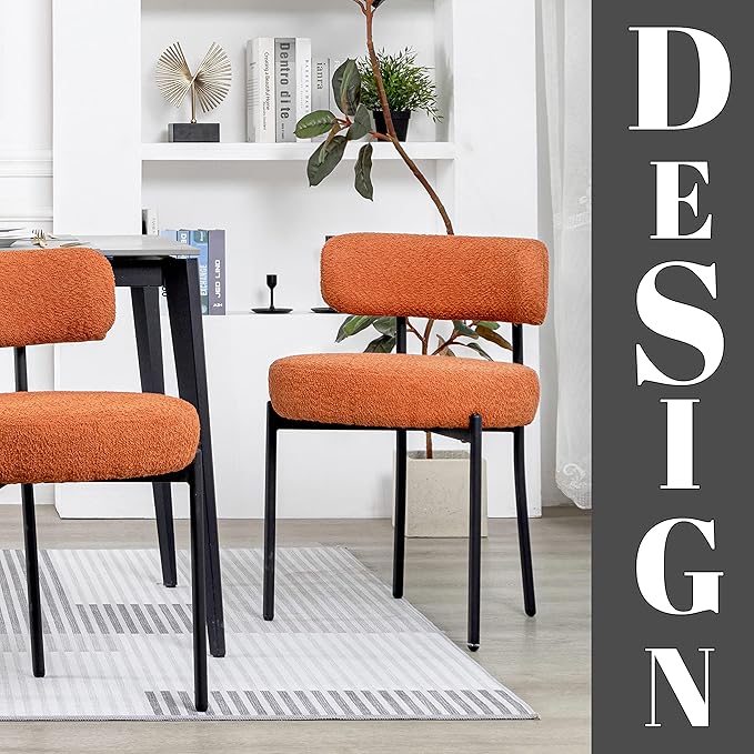 DYHOME Mid-Century Modern Dining Chairs Set of 2, Boucle Dining Chairs Uphols...