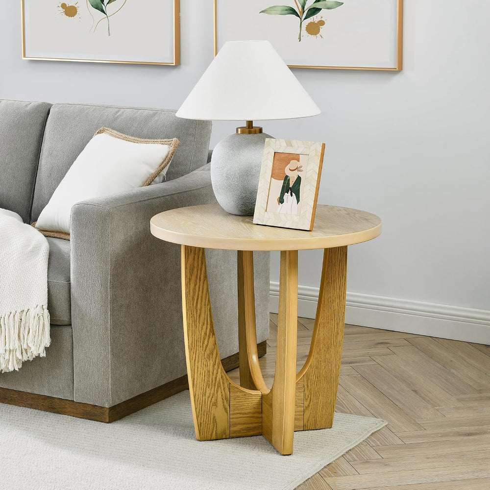 25" Round End Table, Wooden Side Table, Night Stand for Living Room,Rece...