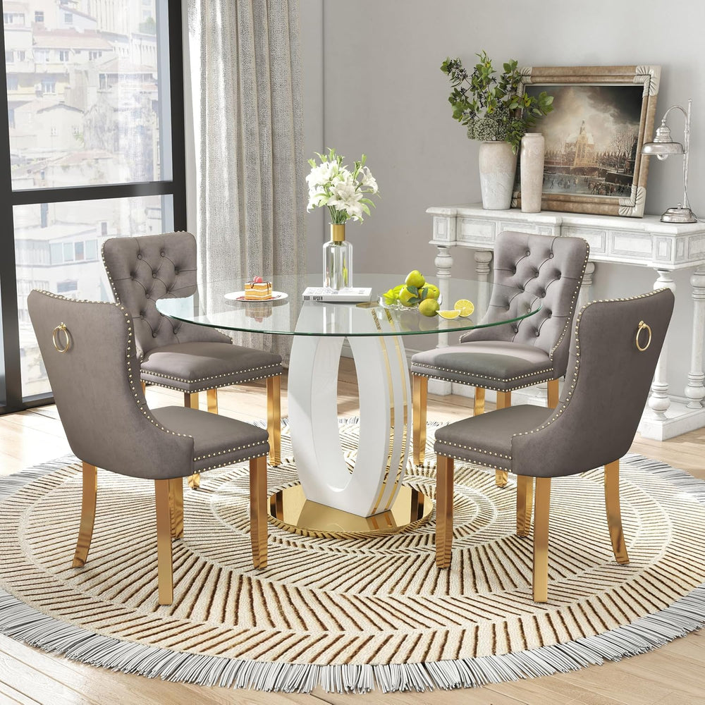 RGZ Modern 47" Clear Glass Round Dining Table Set, 5 PCS Luxury Circle G...
