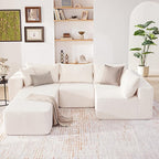 135.4" Cloud Couch Sectional, Modular Sectional Sofa with Deep Seat, Plush Corduroy U Shaped Boneless Couch, Convertible Sectional Couches for Living Room, 6Seat, Beige