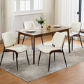 Garvee Dining Chairs Set of 4, Mid-Century Modern Upholstered Retro PU Leather Kitchen Chairs with Walnut Bentwood Back and Metal Legs Adjustable Feet for Kitchen Dining Room, White Shell Strips