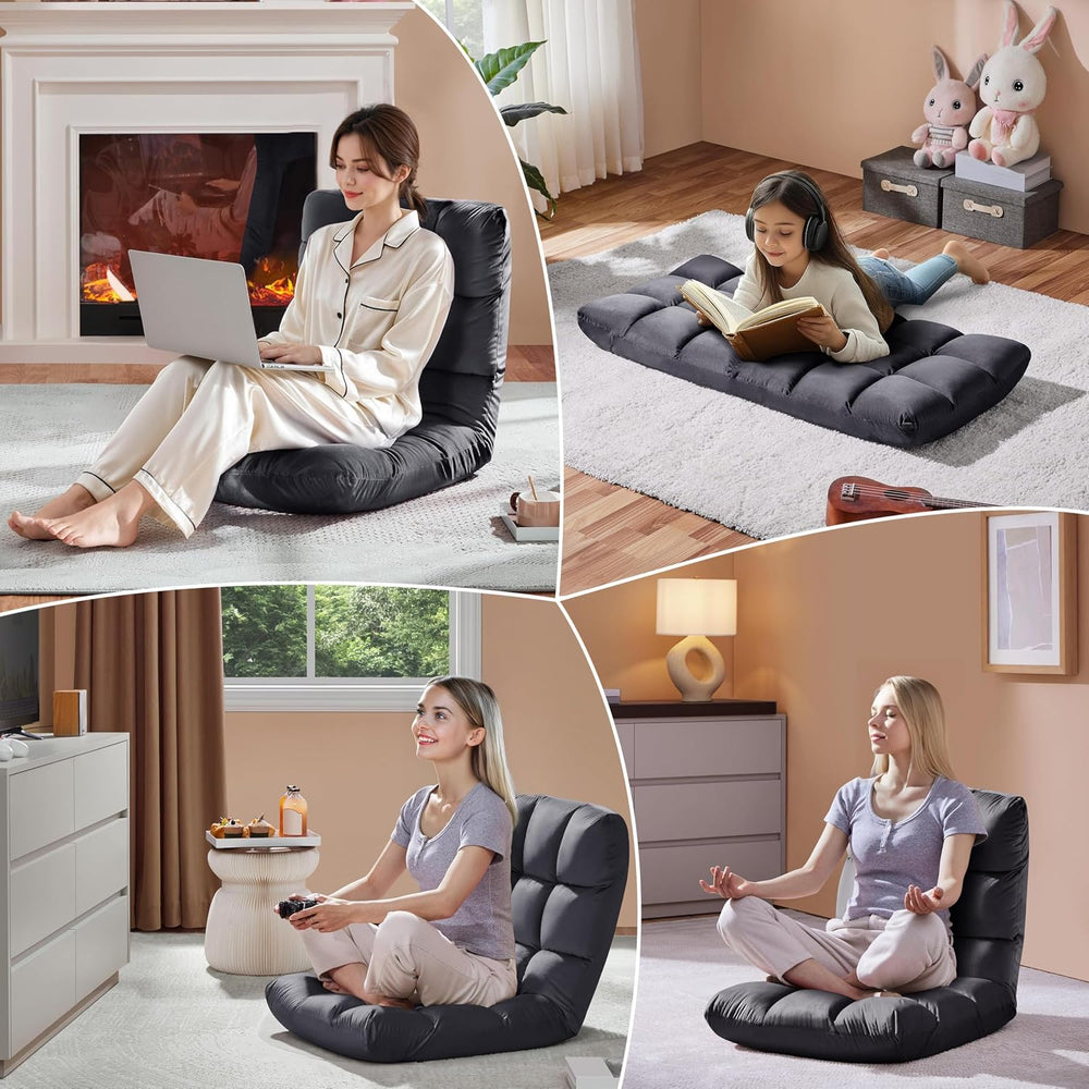 Yaheetech 14-Position Folding Floor Chair with Adjustable Back Support Gray |...