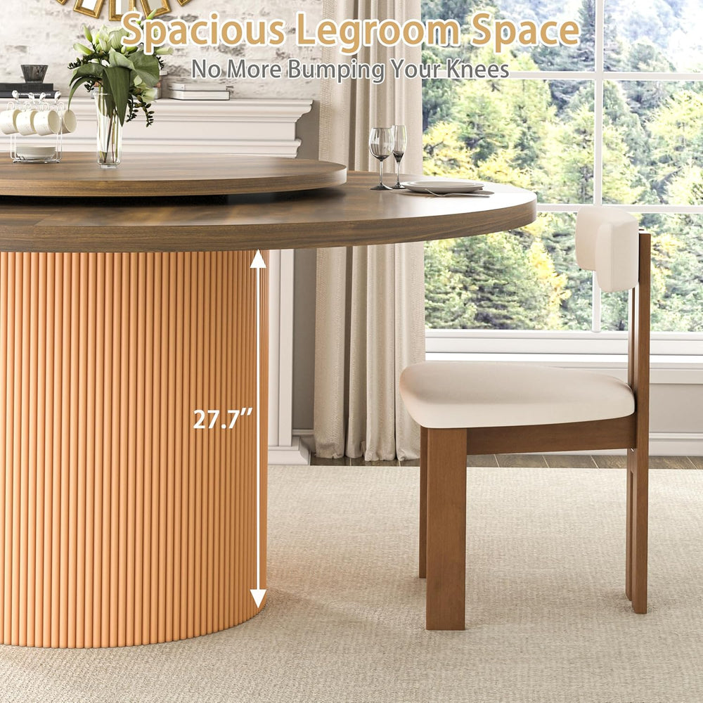 55 Inch Round Dining Table for 6 with Lazy Susan, Modern Farmhouse Kitchen Ta...