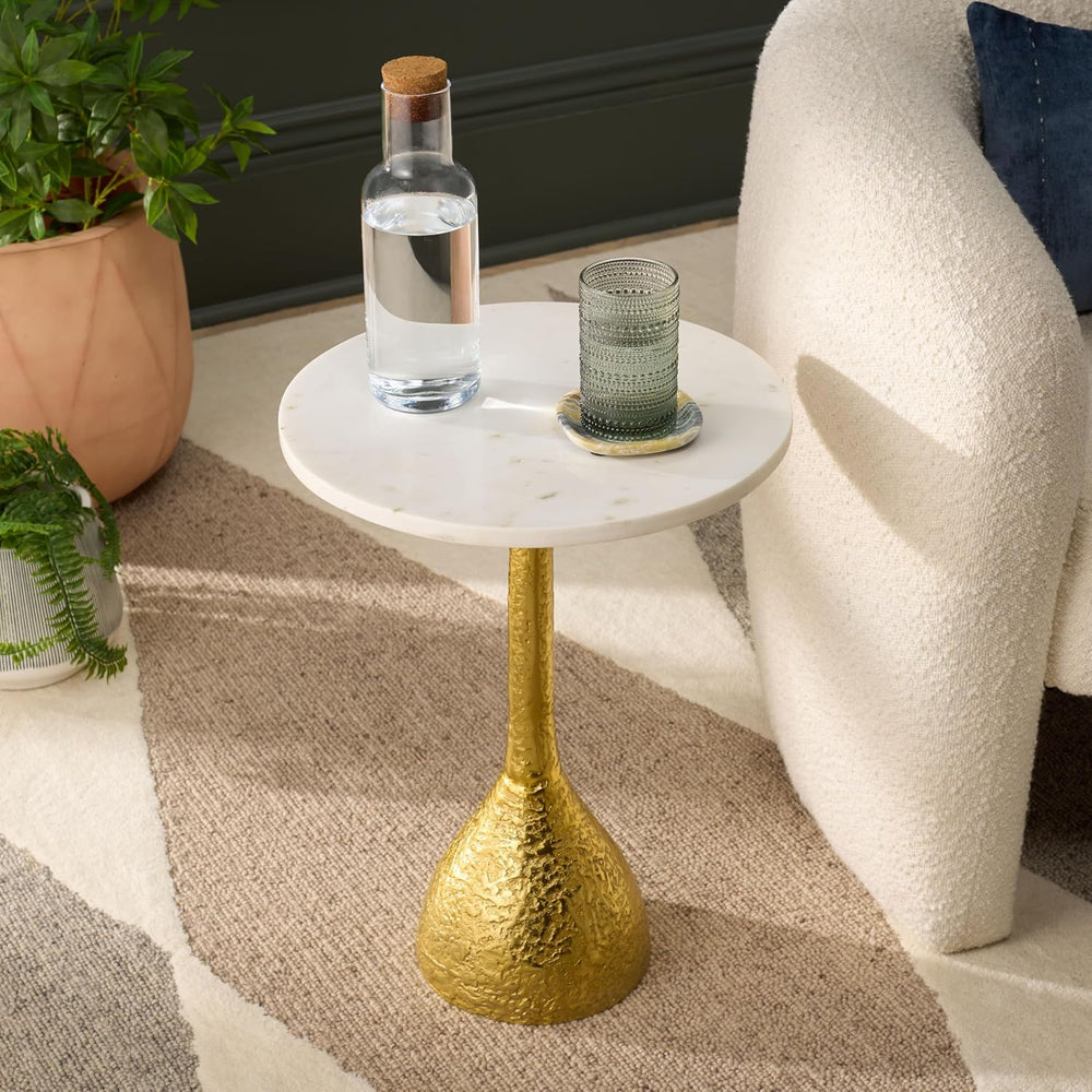 SAFAVIEH Home Collection - Avanni Accent Side Table, Ivory Round Top & Go...