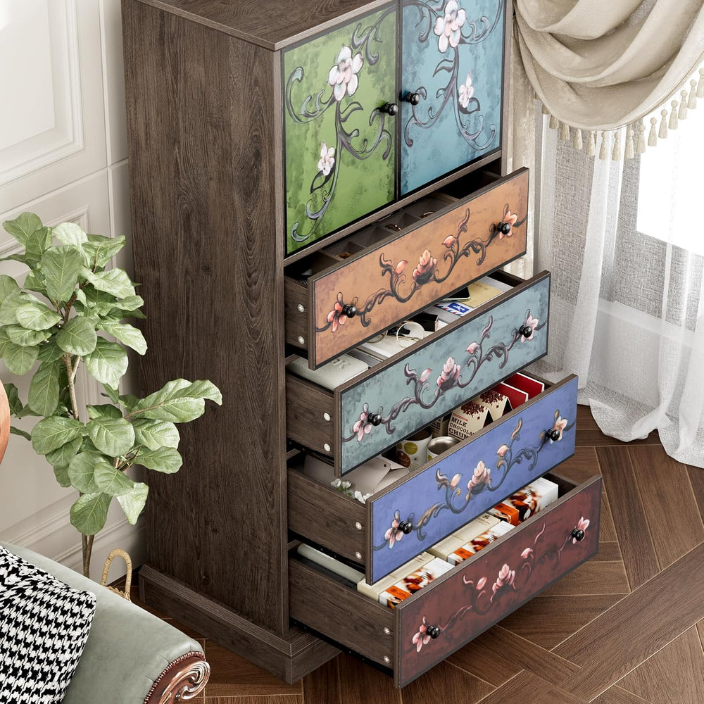 50" H Boho Dresser Vintage Dresser, 4 Drawer Dresser for Bedroom