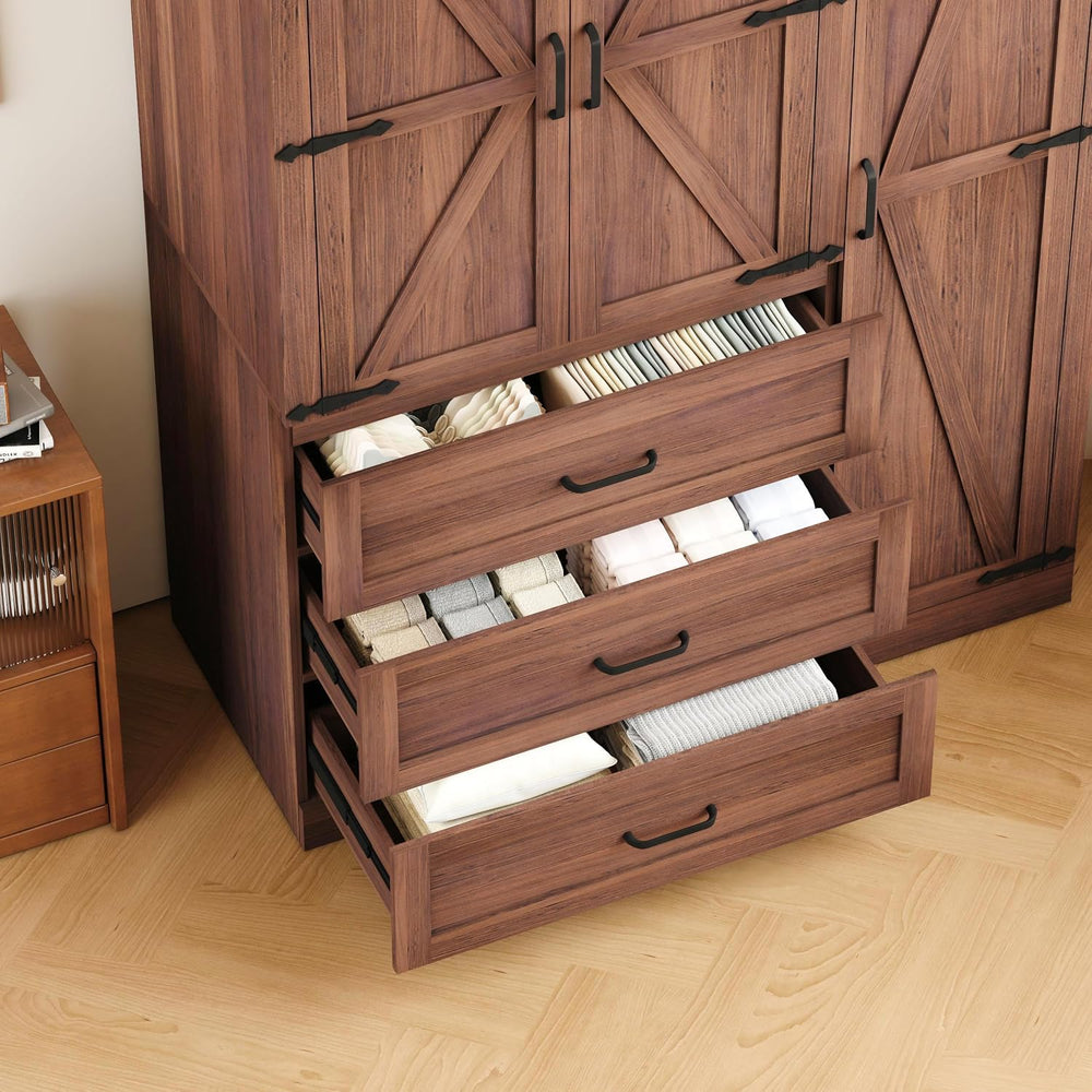 70" Tall Wardrobe Closet with 3 Doors & 3 Drawers, Farmhouse Armoire...
