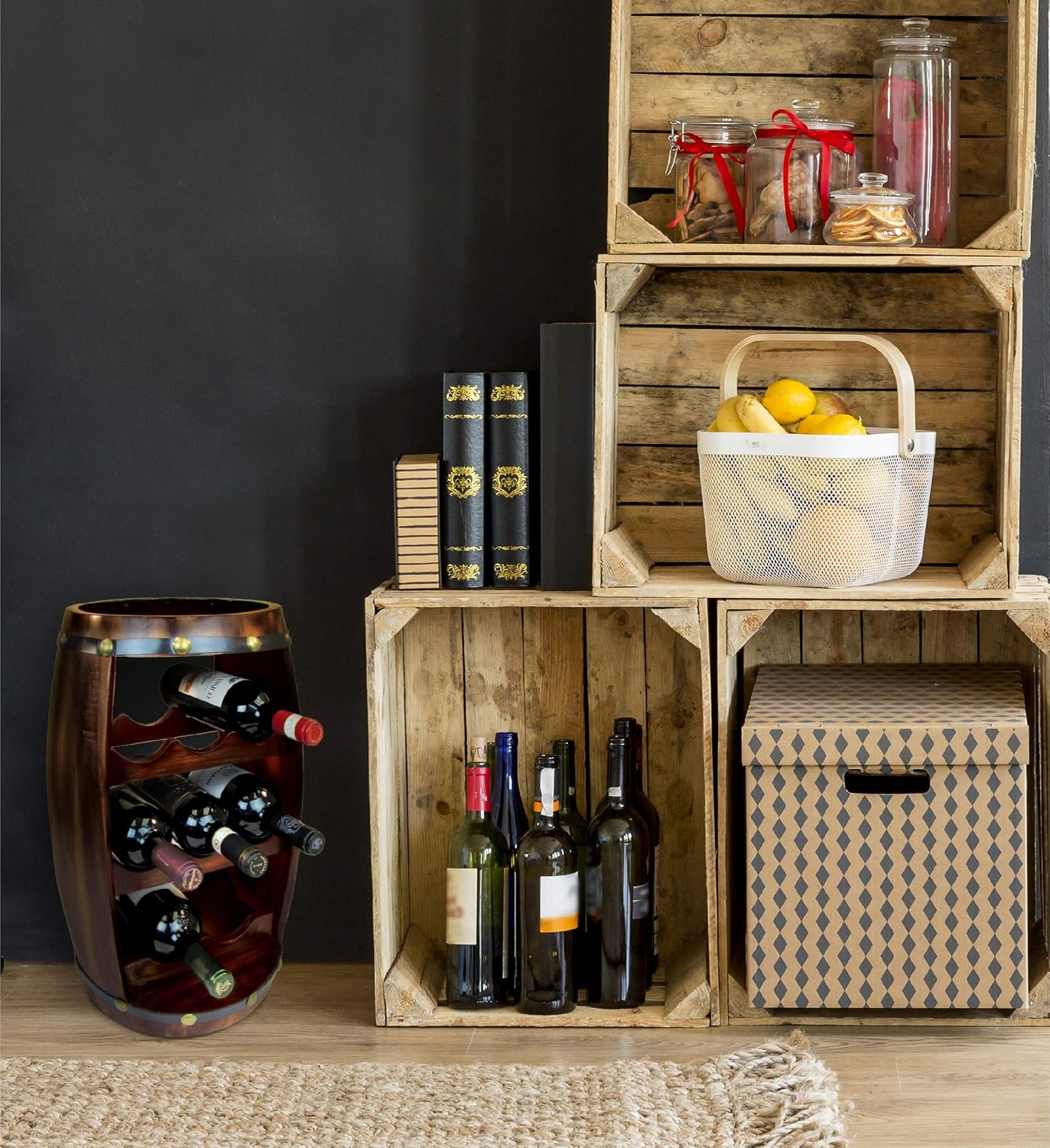 CoTa Global Alexander Wooden Barrel Wine Rack - 8 Bottles Wine Storage Rack, Free Standing Wooden Wine Rack, Liquor Bar Wine Wine Bottle Rack, Rustic Wine Bottle Holder, Wall Mounted Wine Rack