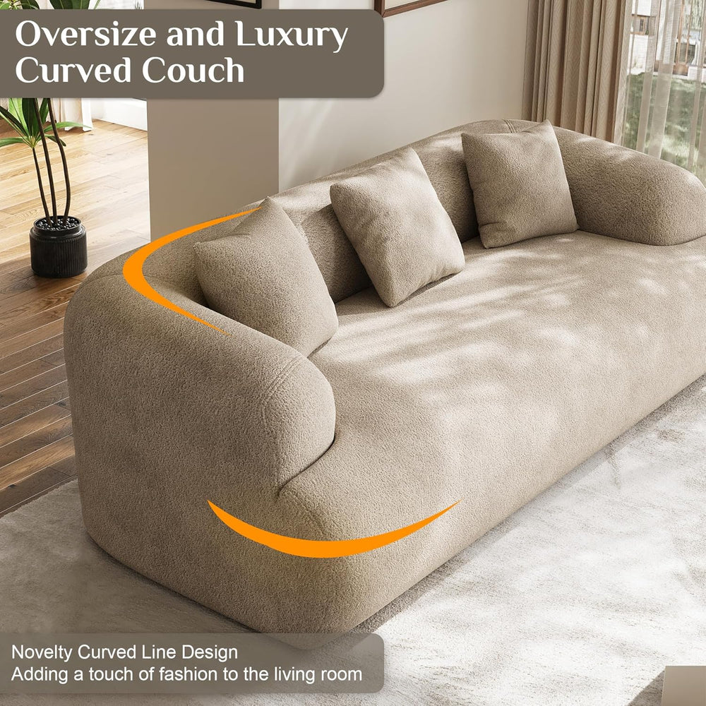 91" Couch,Cloud Couch,Chenille Curved Sofa with 3 Seater and 3 Pillows, ...