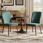 Upholstered Dining Chairs Set of 2, Modern Kitchen Chairs with High Back, Padded Fabric Dining Room Chair with Solid Wood Legs for Restaurant/Cafe/Home, Green