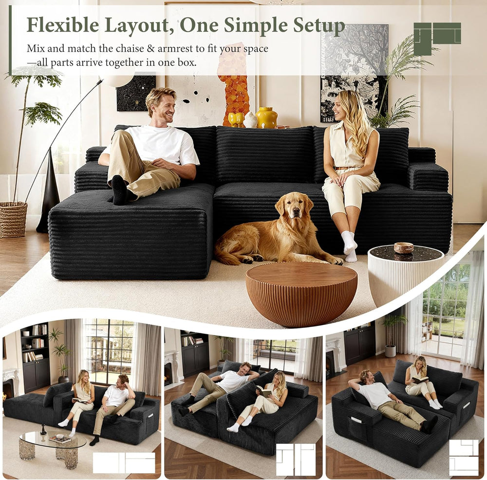 96" Sectional Couches for Living Room Cloud Couch Sofa with L-Shape Upho...