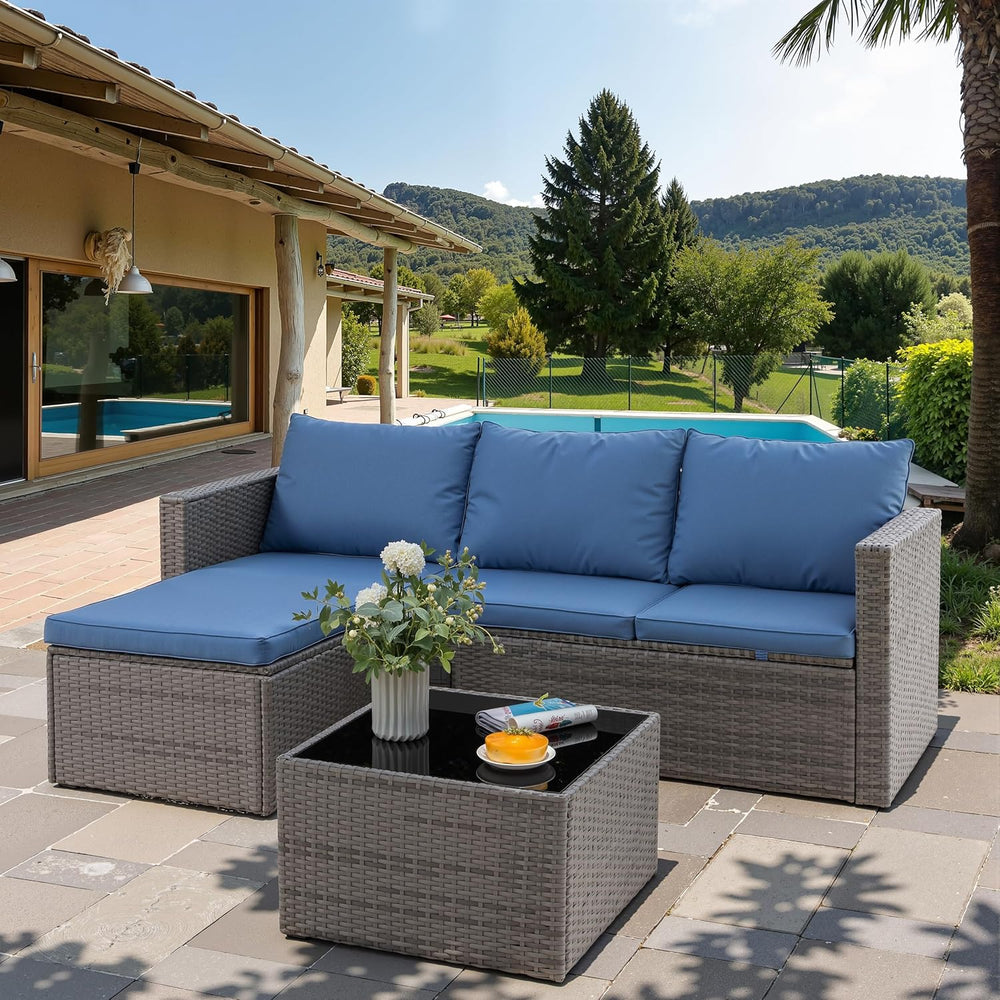 Shintenchi 4 Pieces Patio Furniture Set, 2-in-1 Convertible Sectional Sofa &a...