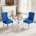 AF ARTISAN FURNITURE 36" Round Glass Dining Table Set for 2, 3-Piece Modern Kitchen Table with 2 Blue Velvet Chairs, Dining Room Table Set for Apartments Small Spaces (Silver Leg)