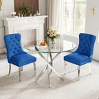 AF ARTISAN FURNITURE 36" Round Glass Dining Table Set for 2, 3-Piece Modern Kitchen Table with 2 Blue Velvet Chairs, Dining Room Table Set for Apartments Small Spaces (Silver Leg)