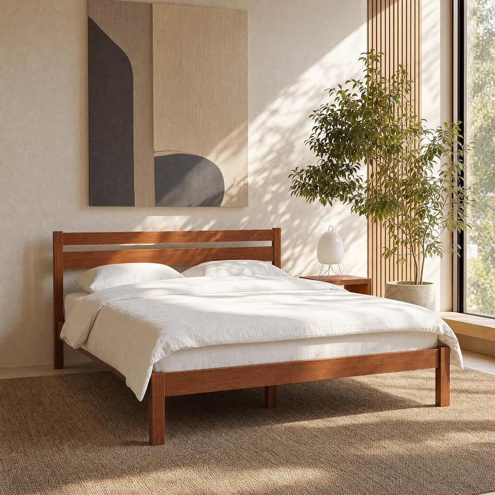 LIFEMENT Queen Bed Frame with Headboard Classic Wood Platform, Noise Free, Un...
