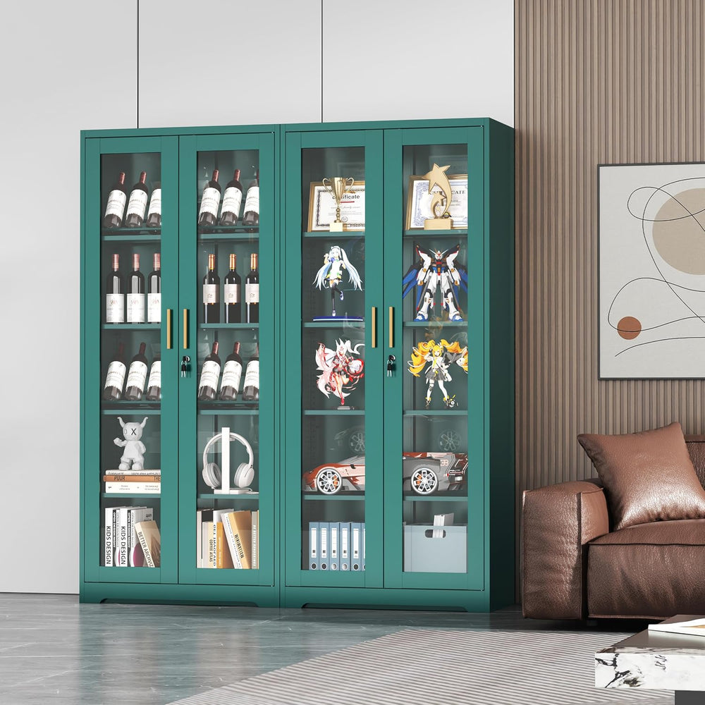 UNICOLY Lockable Display Cabinet with Glass Doors and 4 Adjustable Shelves