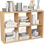 Cube Storage Organizer Bookcase, Decorative 11 inch Open Back Cubical Shelf with Thickened Border, Display Bookshelf for Living Room, Home Office, Sturdy Room (Natural Oak, 6 Cube)