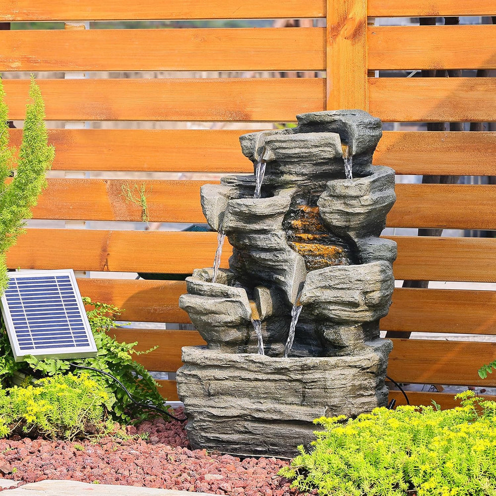 Bumilgar 6-Tier Solar Powered Water Fountain Outdoor Waterfall 24.4 in