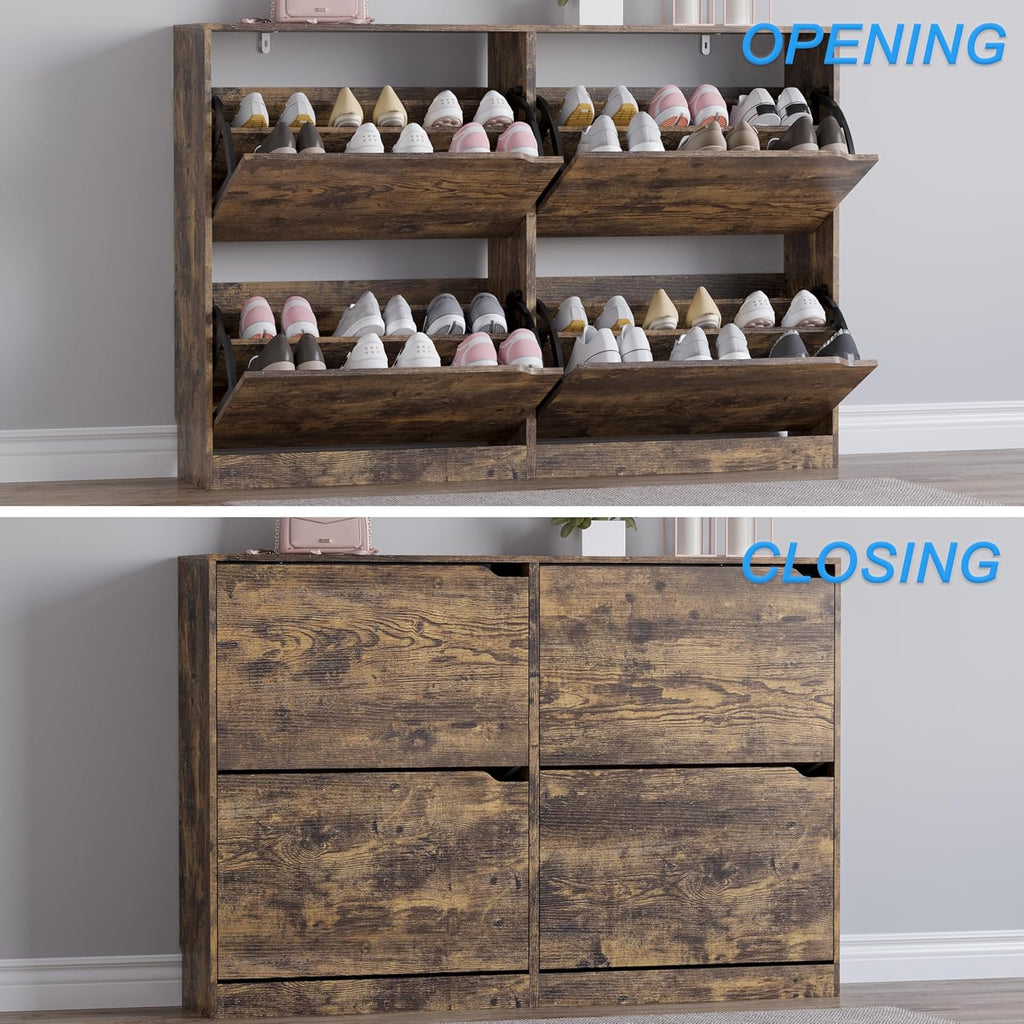 Shoe Cabinet with 4 Flip Drawers, Narrow Hidden Shoe Storage Cabinet, Slim Freestanding Shoe Rack Organizer for Entryway, Hallway, Bedroom, Living Room