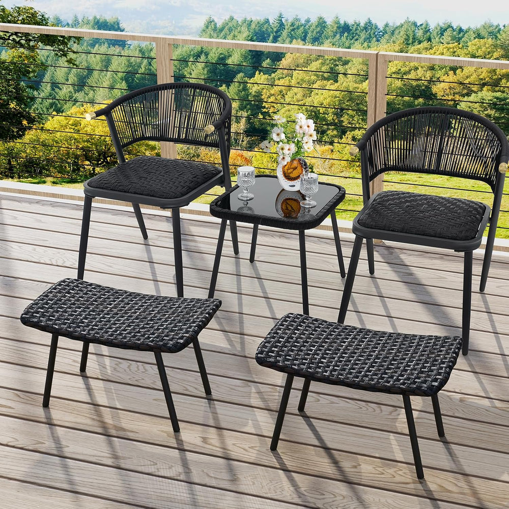 Tangkula Set of 2 Patio Ottomans, Multipurpose Rattan Ottomans w/Padded Quick...
