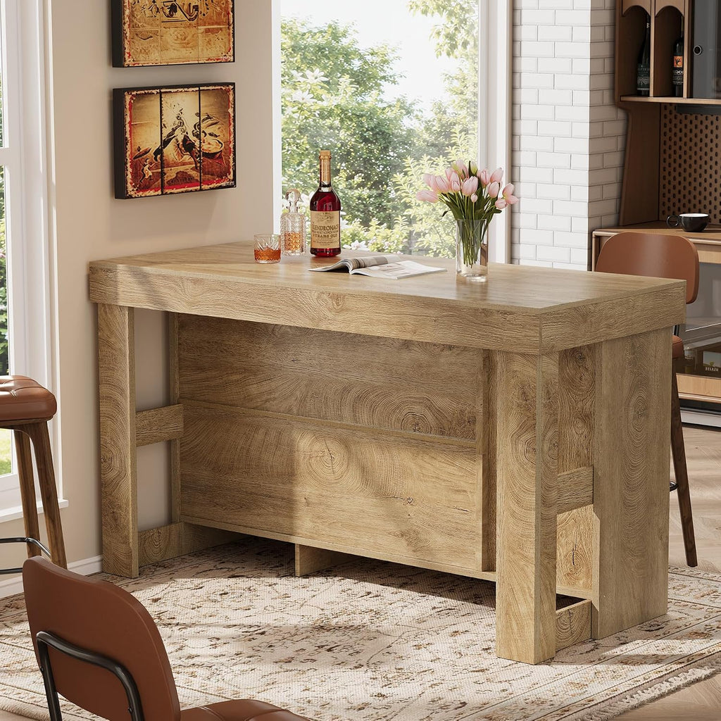 Tribesigns Kitchen Island with Trash Storage Cabinet, 55" Large Prep Table | 2-Tier Shelf, Farmhouse Island Table Furniture for Meal Prep, Dining & Entertaining, Natural Oak Wood, Supports up to 350 lb
