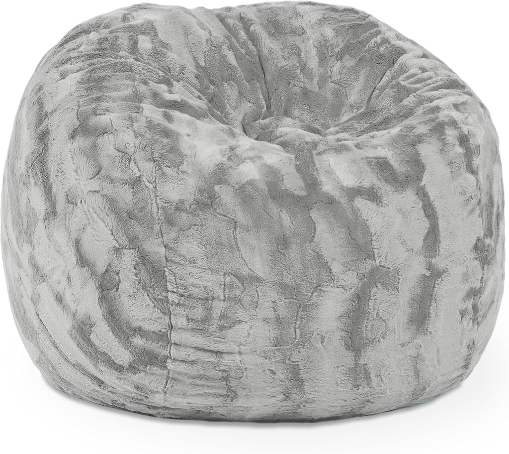 Jaxx Saxx 3 Foot Bean Bag Chair - Faux Fur, Silver