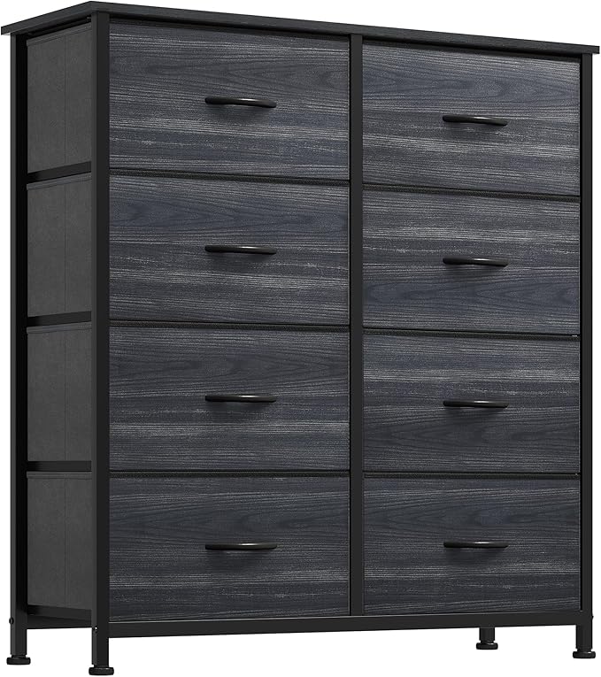 DWVO Dresser with 8 Drawers - Fabric Storage Tower, Organizer Unit for Bedroom, Hallway, Closets - Sturdy Steel Frame, Wooden Top & Easy Pull Fabric Bins
