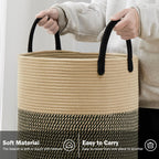 YOUDENOVA Woven Rope Laundry Hamper Basket, 72L Tall Luandry Basket, Baby Nursery Hamper for Blanket Storage, Clothes Hamper for Laundry in Bedroom-Large-Black & Brown
