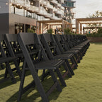 Flash Furniture Hercules Tucker Commercial Black Resin Folding Chair - Lightweight, Vinyl Padded Removable Seat, Indoor Outdoor Use, Event & Wedding Ready, Set of 4