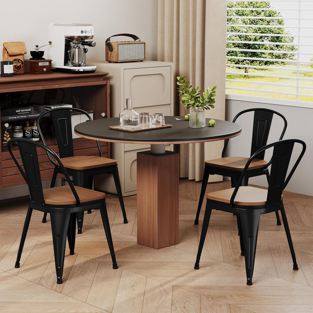 18 Inch Metal Dining Chairs Set of 4 Farmhouse Kitchen Chairs with Wooden Sea...