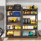 Storage Shelves, Garage Metal Shelving Unit, Adjustable, Double-Layer Column with Reinforced Ribs, Heavy-Duty, Capable of Bearing 600-3600 lbs (Black, 45''W*20''D*71''H, 5-Tier)