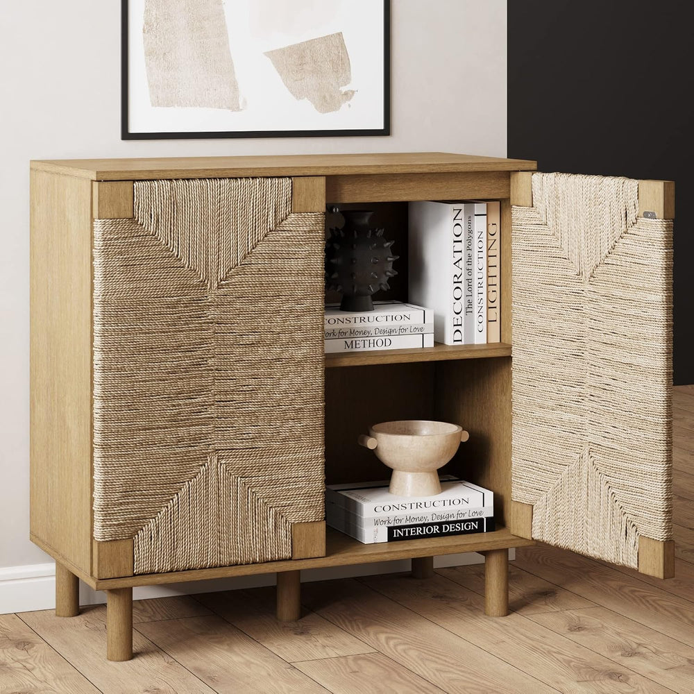 Nathan James Beacon Accent Buffet Sideboard Cabinet, Natural Light Wood Stora...