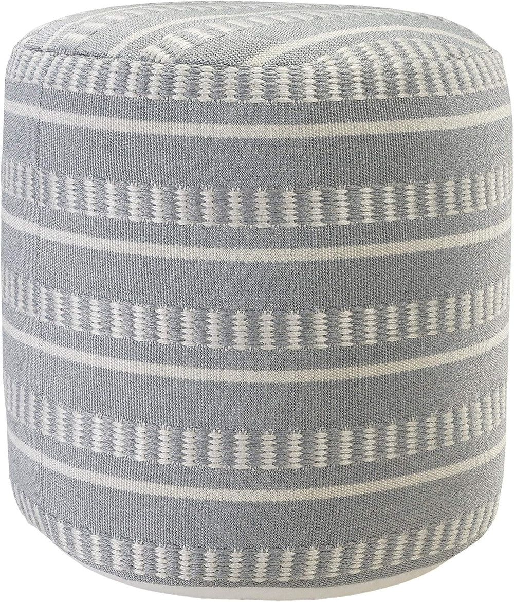 LR Home Dash and Stripe Geometric Indoor Outdoor Pouf, Blue/White, 20" x...