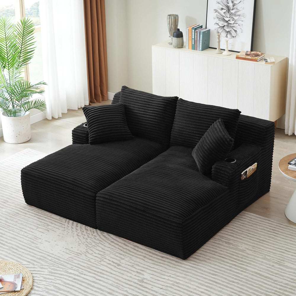 Eafurn Oversized Double Chaise Lounge Indoor with Cup Holders & Side Pock...