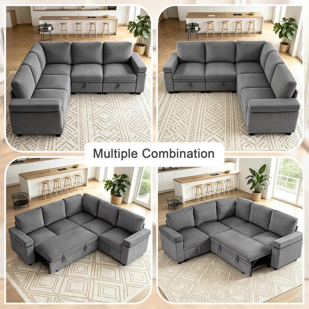 86 Inch L Shaped Sectional Sleeper Sofa with Storage, Sectional Modular Couch...