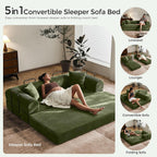 79" Convertible Sofa Bed with Fixed-Shape Frame & Removable Armrests, Modular Corduroy Sleeper Sofa, Folding Mattress Couch for Small Spaces - No Assembly Needed in Green (Includes 2 Pillows)