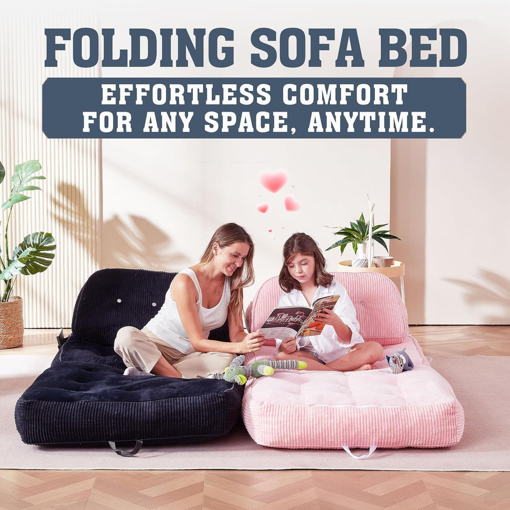 Folding Sofa Bed, Flannel Futon Couch Bed with Pillow and Blanket, Convertibl...