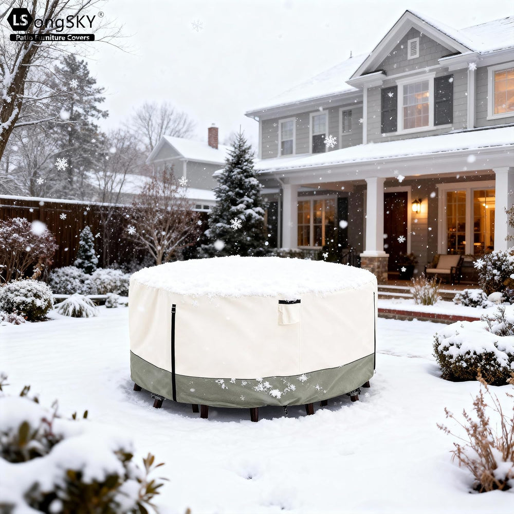 Round Patio Furniture Covers,600D Heavy Duty Waterproof Outdoor Furniture Cov...